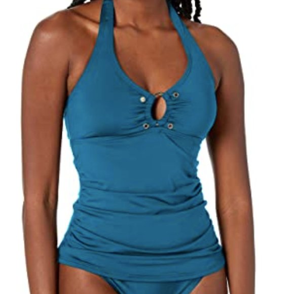 NWT! Calvin Klein Teal Halter Tankini Top - Picture 1 of 8